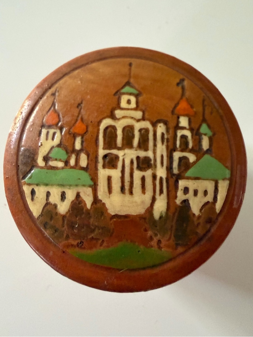 Vintage Russian hand carved and ppainted wooden box